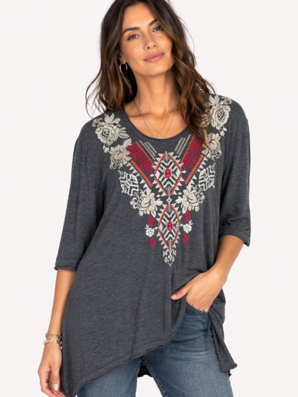 Johnny Was LA Embroidered Tunic Top